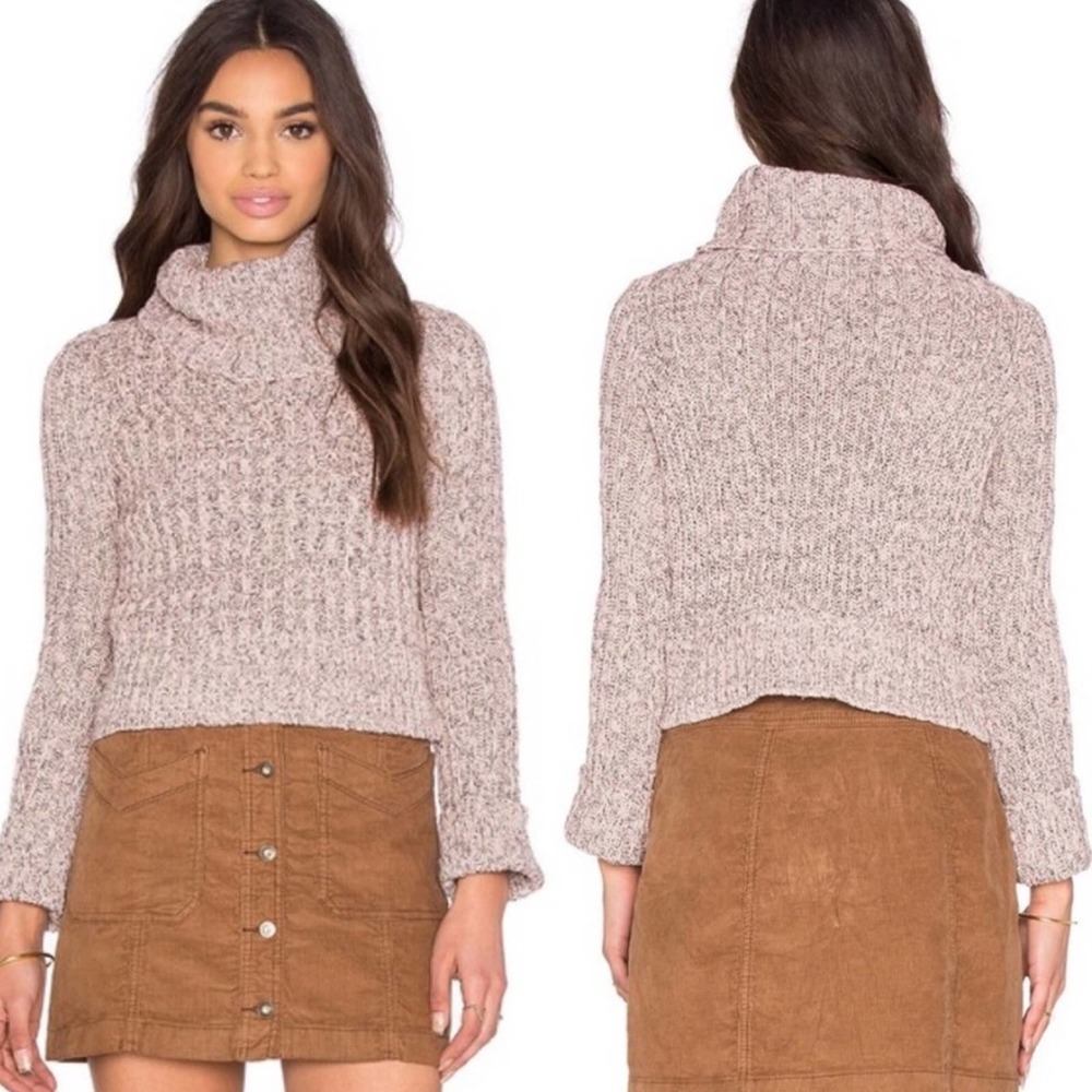 Free People Marled Knit Turtleneck Cropped Sweater